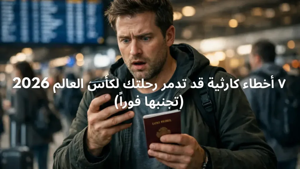 مسافر مصدوم في المطار: 7 أخطاء كارثية قد تدمر رحلتك لكأس العالم 2026 (تجنبها فوراً)