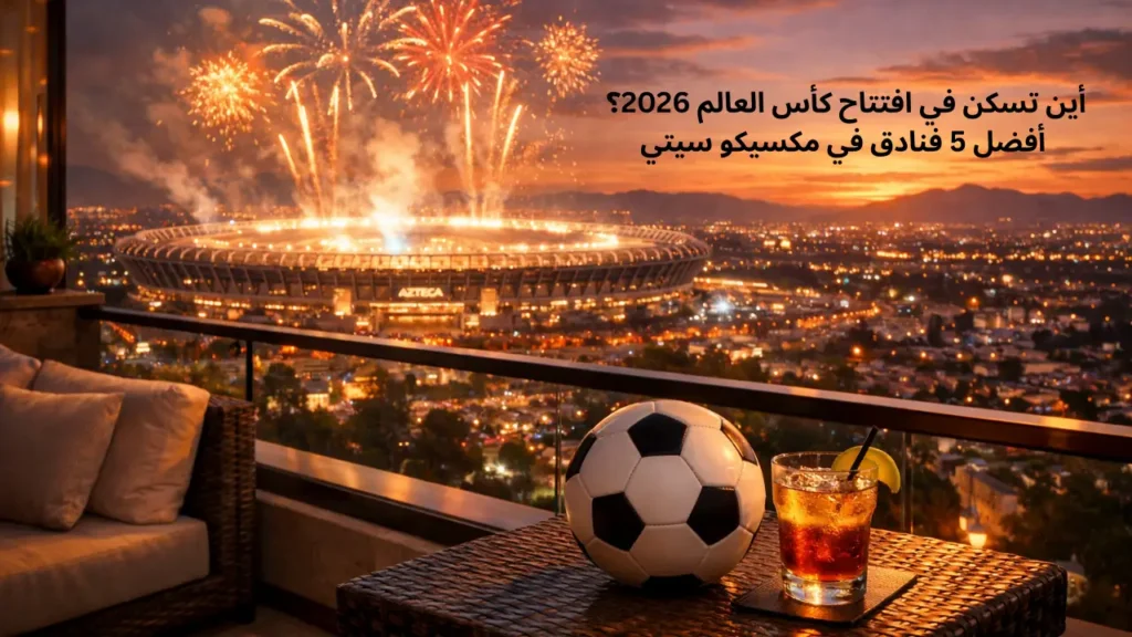 إطلالة فندقية على ملعب أزتيكا في مكسيكو سيتي استعداداً لافتتاح كأس العالم 2026.